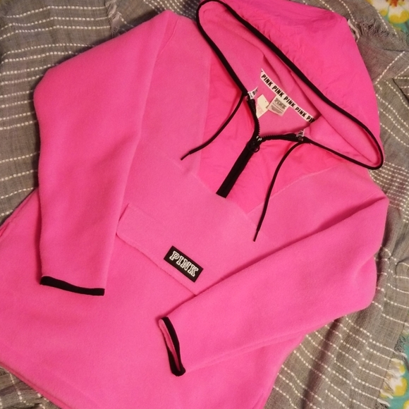 PINK Victoria's Secret Tops - NWT PINK polar fleece hoodie with nylon piecing.